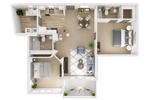 Floor plan for 2 beds, 2 baths, 1058 sqft